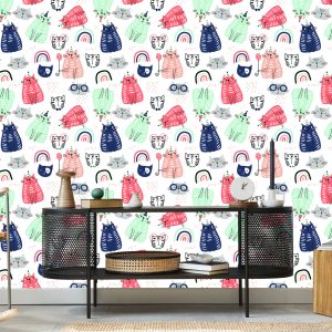 Papier Peint Pour Les Enfants - Chats Et Arc-En-Ciel Dans Le Style Scandinave – Image 5