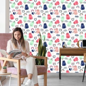 Papier Peint Pour Les Enfants - Chats Et Arc-En-Ciel Dans Le Style Scandinave – Image 7