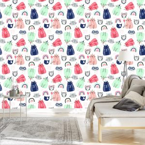 Papier Peint Pour Les Enfants - Chats Et Arc-En-Ciel Dans Le Style Scandinave – Image 3