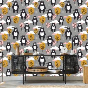 Papier Peint Pour Les Enfants - Ours En Peluche, Nuages ​​Et Arbres – Image 5