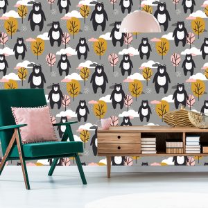 Papier Peint Pour Les Enfants - Ours En Peluche, Nuages ​​Et Arbres – Image 6