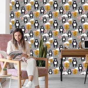 Papier Peint Pour Les Enfants - Ours En Peluche, Nuages ​​Et Arbres – Image 7