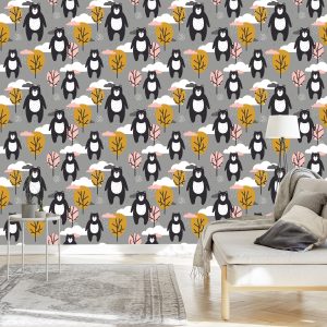 Papier Peint Pour Les Enfants - Ours En Peluche, Nuages ​​Et Arbres – Image 3