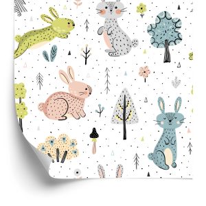 Papier Peint Pour Les Enfants - Joyeux Lapins De Pâques Dans La Forêt – Image 2