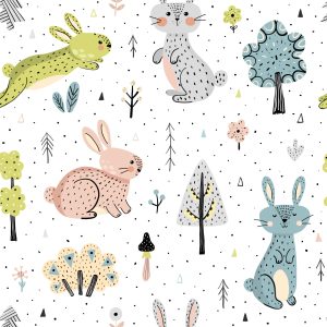 Papier Peint Pour Les Enfants - Joyeux Lapins De Pâques Dans La Forêt – Image 1