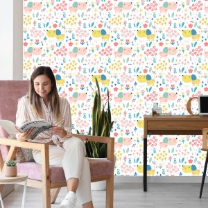 Papier Peint Pour Les Enfants - Chiens Et Fleurs Colorés – Image 7