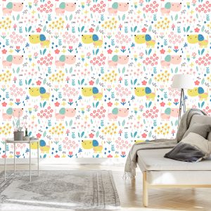Papier Peint Pour Les Enfants - Chiens Et Fleurs Colorés – Image 3