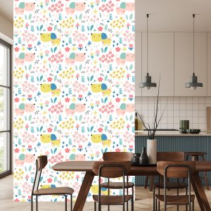 Papier Peint Pour Les Enfants - Chiens Et Fleurs Colorés – Image 4