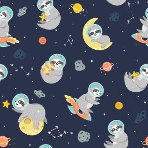 Papier Peint Pour Les Enfants - Des Paresseux Spatiaux Étreignant Des Planètes, Des Étoiles Et Des Lunes – Image 1
