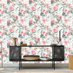Papier Peint Roses Et Feuilles D'eucalyptus Peintes À L'aquarelle – Image 5