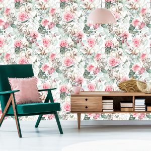 Papier Peint Roses Et Feuilles D'eucalyptus Peintes À L'aquarelle – Image 6