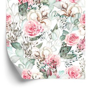 Papier Peint Roses Et Feuilles D'eucalyptus Peintes À L'aquarelle – Image 2