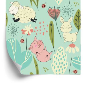 Papier Peint Pour Les Enfants - Moutons, Lapins Et Cochons Amusants – Image 2
