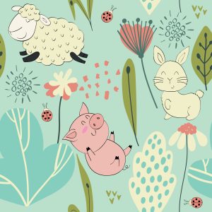 Papier Peint Pour Les Enfants - Moutons, Lapins Et Cochons Amusants – Image 1
