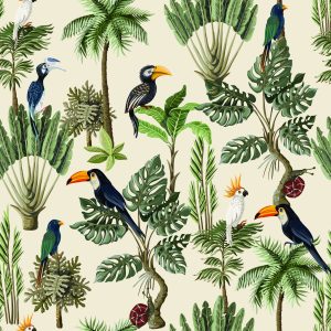 Papier Peint Oiseaux Exotiques Et Plantes De Style Vintage – Image 1