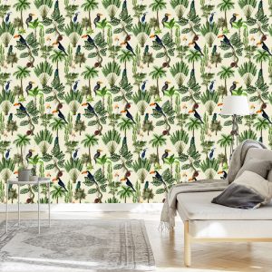 Papier Peint Oiseaux Exotiques Et Plantes De Style Vintage – Image 3
