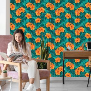 Papier Peint Feuilles Et Fleurs Exotiques – Image 7