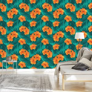 Papier Peint Feuilles Et Fleurs Exotiques – Image 3