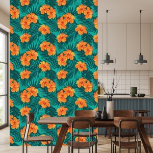 Papier Peint Feuilles Et Fleurs Exotiques – Image 4