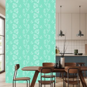 Papier Peint Herbes Et Papillons Sur Fond Turquoise – Image 4