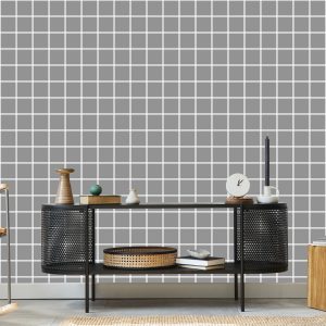 Papier Peint Gris Minimaliste Moderne - Carreaux Blancs – Image 5