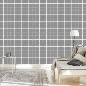 Papier Peint Gris Minimaliste Moderne - Carreaux Blancs – Image 3