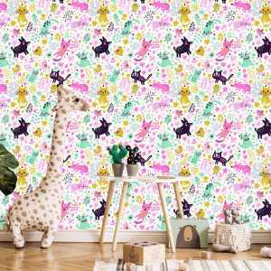 Papier Peint Pour Les Enfants - Chats, Chiens Et Oiseaux Colorés – Image 5