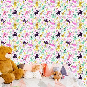 Papier Peint Pour Les Enfants - Chats, Chiens Et Oiseaux Colorés – Image 6