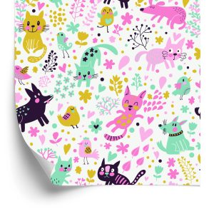 Papier Peint Pour Les Enfants - Chats, Chiens Et Oiseaux Colorés – Image 2