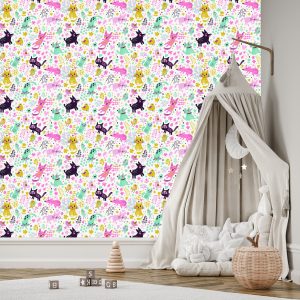 Papier Peint Pour Les Enfants - Chats, Chiens Et Oiseaux Colorés – Image 3