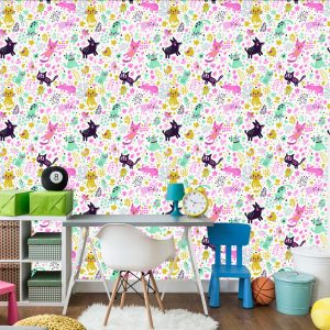Papier Peint Pour Les Enfants - Chats, Chiens Et Oiseaux Colorés – Image 4