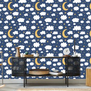 Papier Peint Pour Les Enfants - Étoiles, Nuages ​​Et Lunes Endormies – Image 5