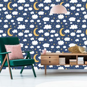 Papier Peint Pour Les Enfants - Étoiles, Nuages ​​Et Lunes Endormies – Image 6