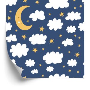 Papier Peint Pour Les Enfants - Étoiles, Nuages ​​Et Lunes Endormies – Image 2