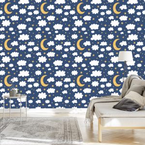 Papier Peint Pour Les Enfants - Étoiles, Nuages ​​Et Lunes Endormies – Image 3