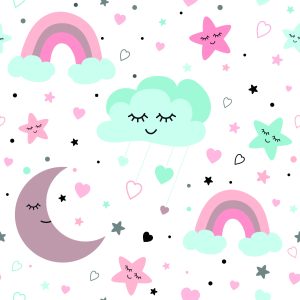 Papier Peint Pour Les Enfants - Nuages, Lunes, Étoiles Et Arcs-En-Ciel Endormis – Image 1
