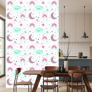 Papier Peint Pour Les Enfants - Nuages, Lunes, Étoiles Et Arcs-En-Ciel Endormis – Image 4