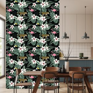 Papier Peint Feuilles, Fleurs Et Animaux Exotiques – Image 4