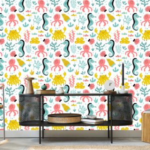 Papier Peint Pour Les Enfants - Animaux Marins Dans Le Style Scandinave – Image 5