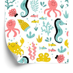 Papier Peint Pour Les Enfants - Animaux Marins Dans Le Style Scandinave – Image 2