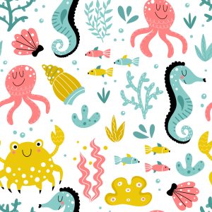 Papier Peint Pour Les Enfants - Animaux Marins Dans Le Style Scandinave – Image 1
