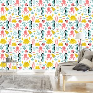 Papier Peint Pour Les Enfants - Animaux Marins Dans Le Style Scandinave – Image 3