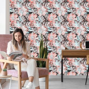 Papier Peint Feuilles Et Fleurs Exotiques – Image 7