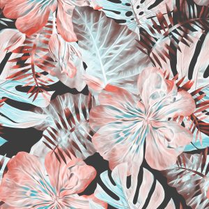 Papier Peint Feuilles Et Fleurs Exotiques – Image 1