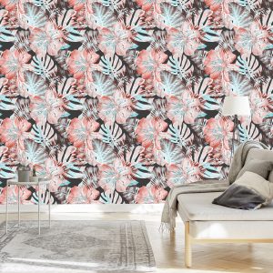 Papier Peint Feuilles Et Fleurs Exotiques – Image 3