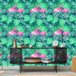 Papier Peint Feuilles Décoratives De Flamants Roses – Image 5