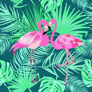 Papier Peint Feuilles Décoratives De Flamants Roses – Image 1