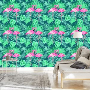 Papier Peint Feuilles Décoratives De Flamants Roses – Image 3