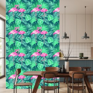 Papier Peint Feuilles Décoratives De Flamants Roses – Image 4