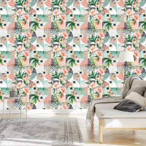 Papier Peint Patchwork Floral Moderniste – Image 3